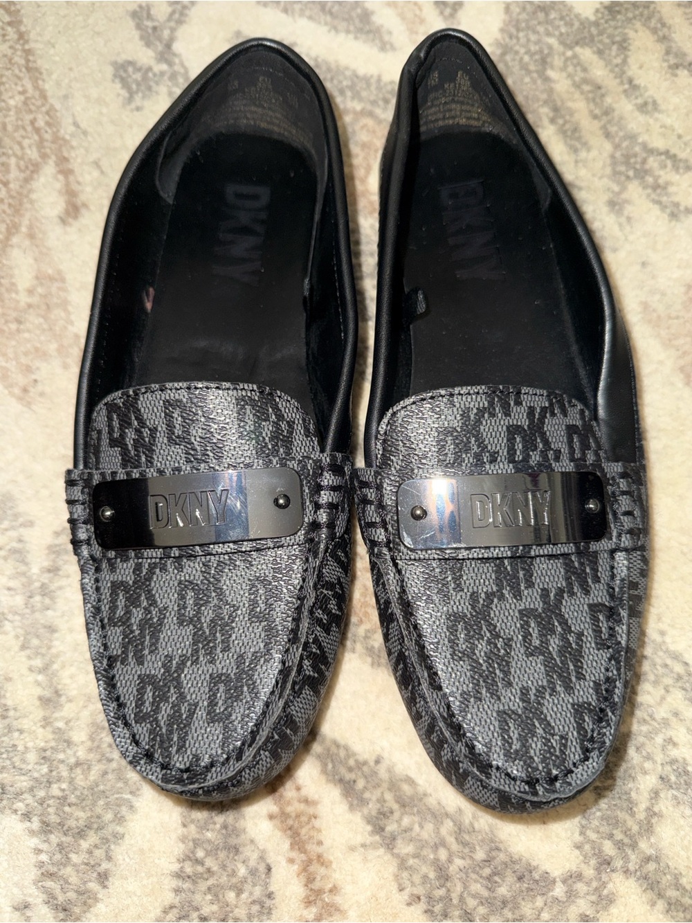 DKNY Gray & Black Logo Slip-On Loafers 7